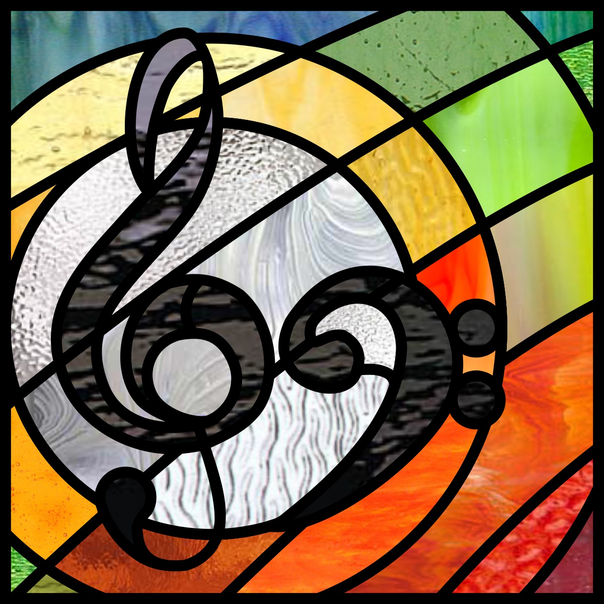 treble and bass clef stained glass pattern